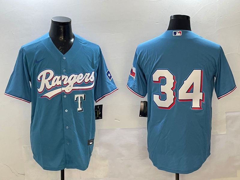 Men Texas Rangers #34 No Name Light Blue Game 2025 Nike MLB Jersey style 3